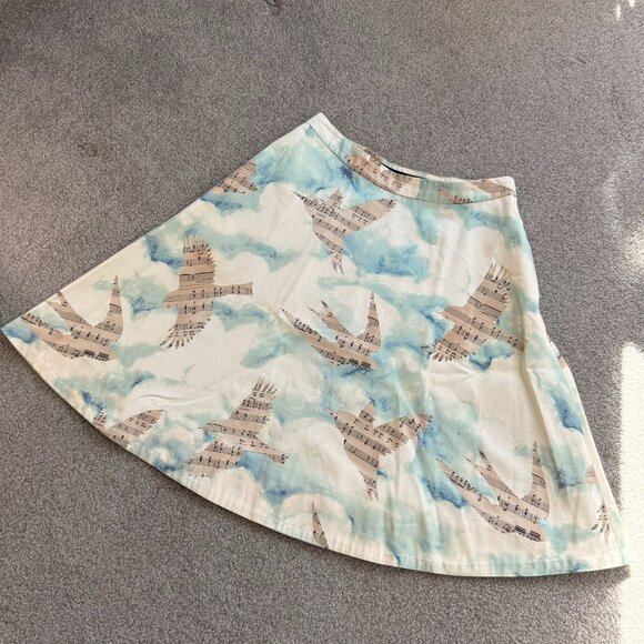 Maeve Dresses & Skirts - Maeve Anthropologie Song Bird Sky Print Midi A-Line Skirt 100% Cotton US Zero